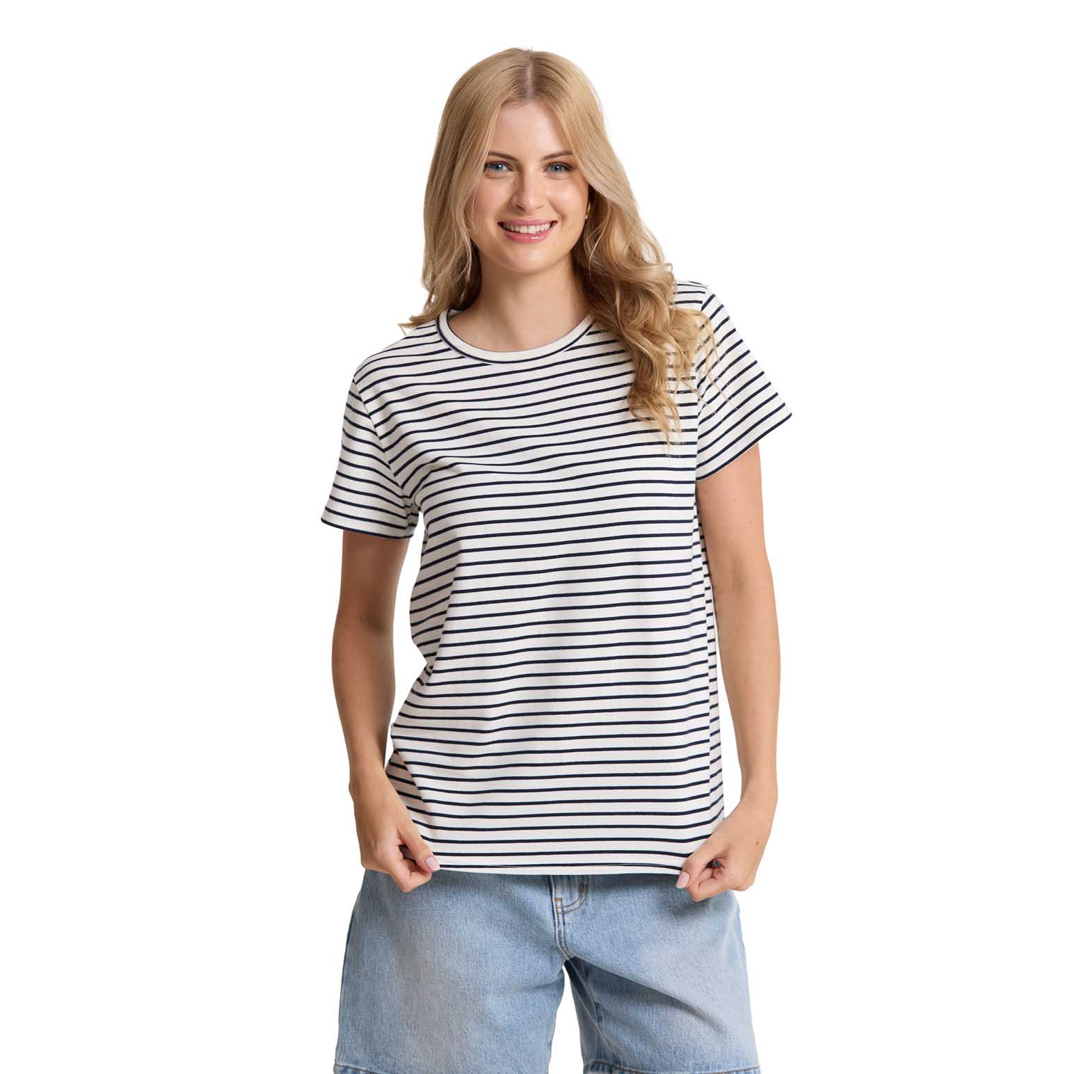 Stella + Gemma Classic Stripe Tee White With Navy Stripe